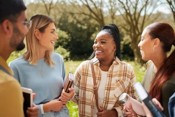 students in a garden