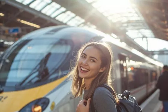 Jeune femme qui prend le train